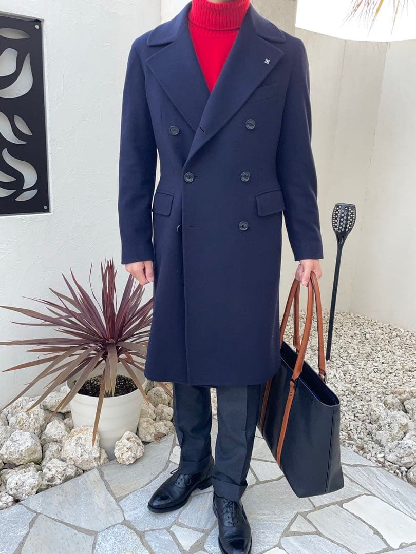 TAGLIATORE / RICH ウール ネイビー ダブルブレストコート 42