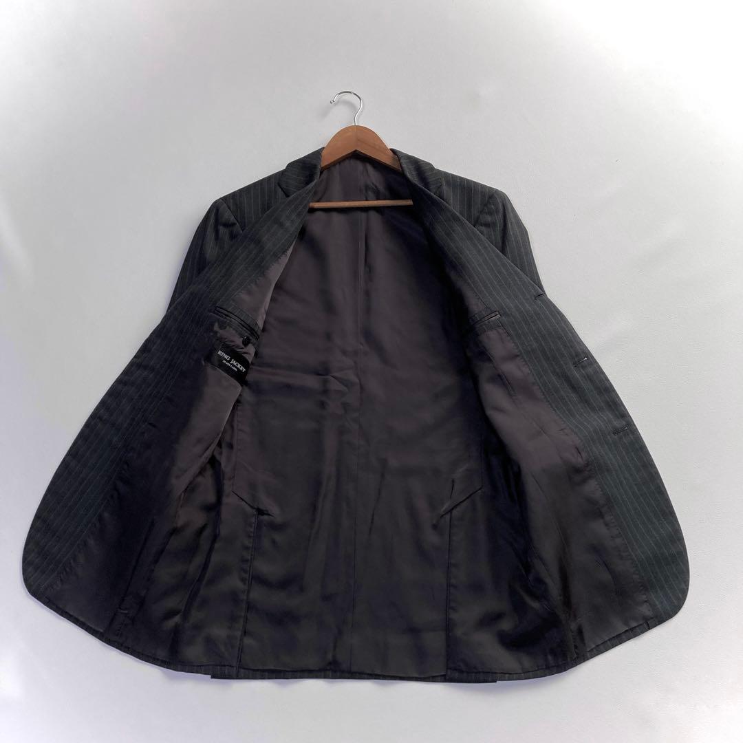 極上 リングジャケット スーツセットアップ ストライプ グレー系 46 M