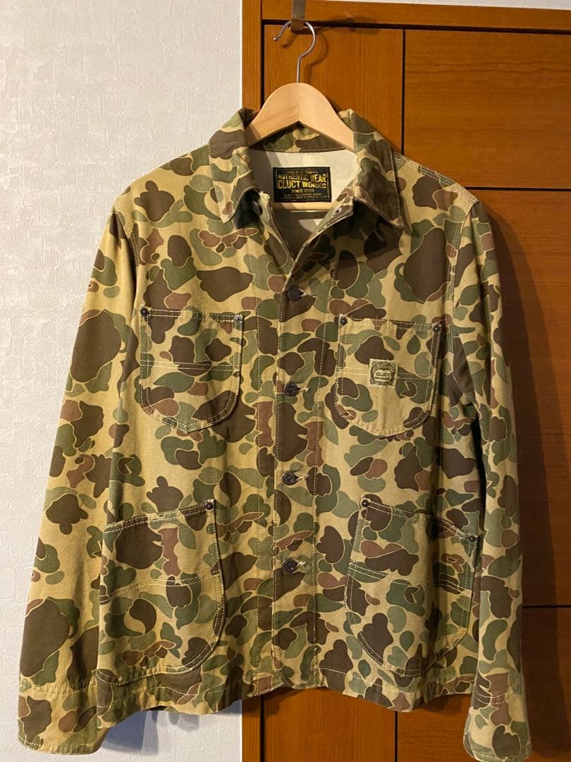 CLUCT カバーオール　カモフラ柄　迷彩　ワークジャケット　Mサイズ。