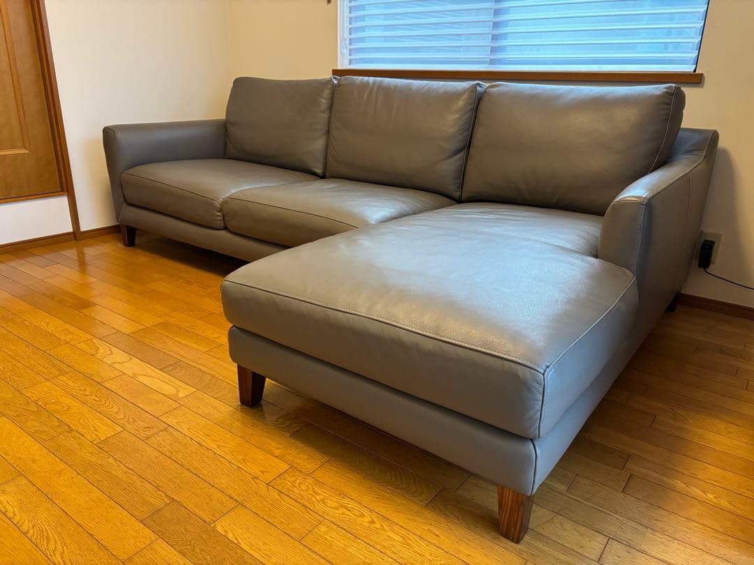 ACTUS 本革カウチソファ（five by five S5507 ）グレー