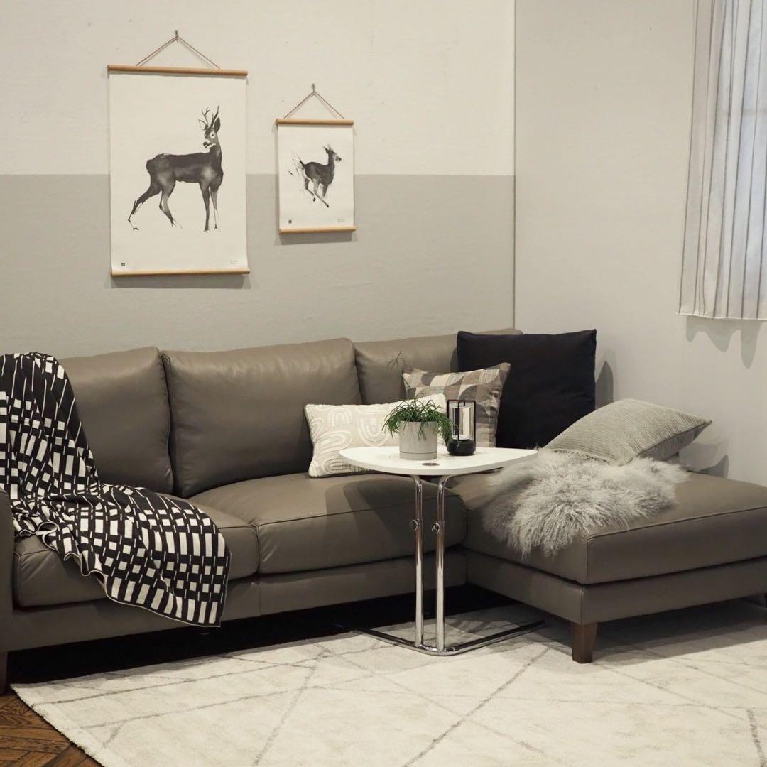 ACTUS 本革カウチソファ（five by five S5507 ）グレー