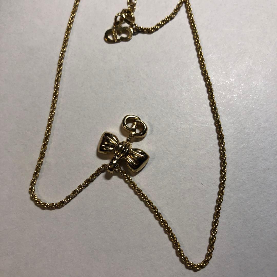 は*か様 794 希少　クリスチャンディオール　ゴールド ロゴ　リボンネックレス