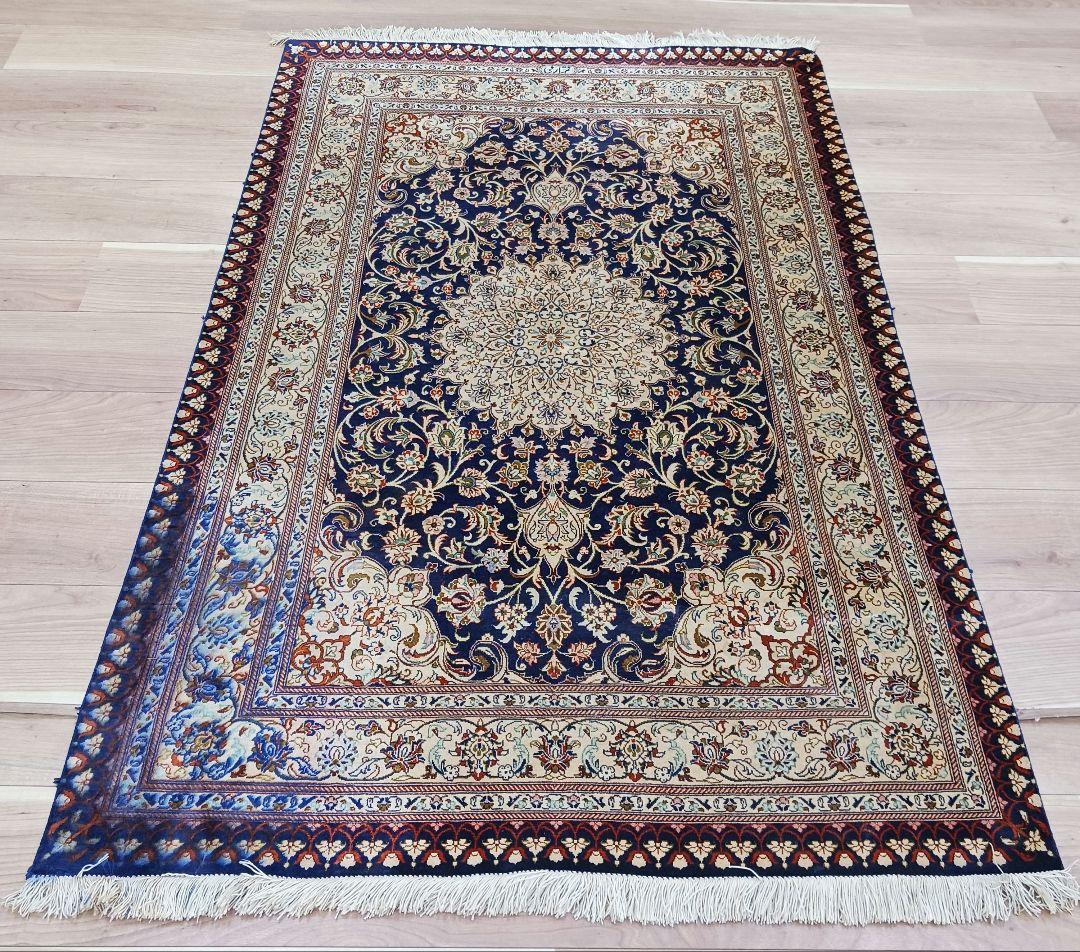 専用 Y3251 高級ペルシャ絨毯 クム産 工房サイン シルク 手織り