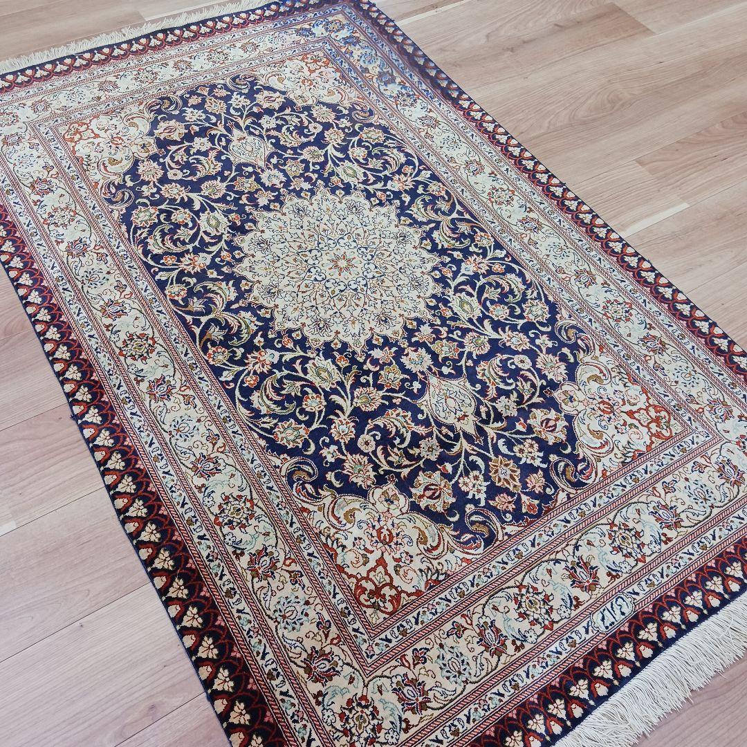 専用 Y3251 高級ペルシャ絨毯 クム産 工房サイン シルク 手織り