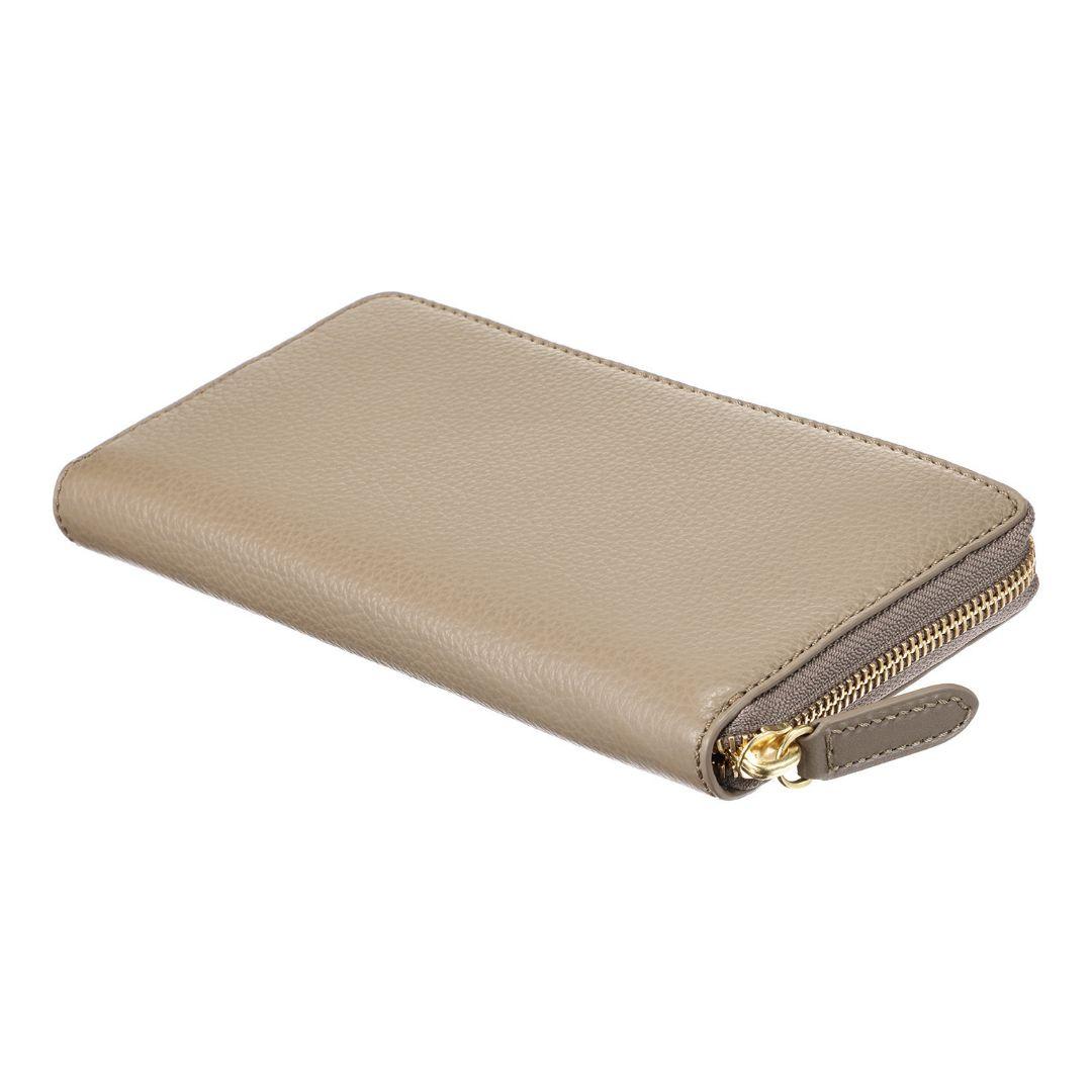 グレー レザー 長財布 エンボスロゴ付き