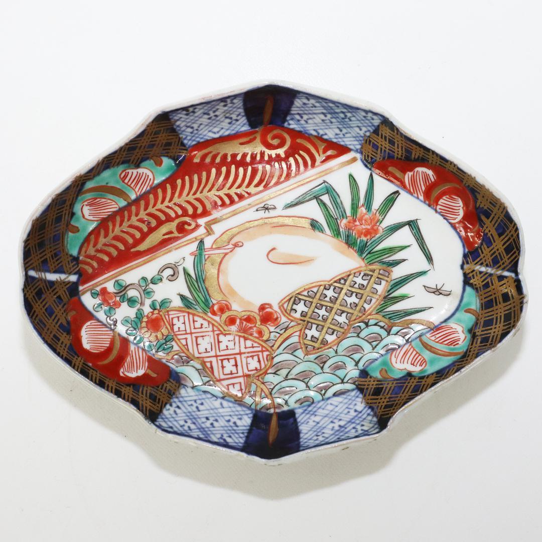 染付 色絵錦手 古伊万里　菱形皿 花鳥 金襴手　①