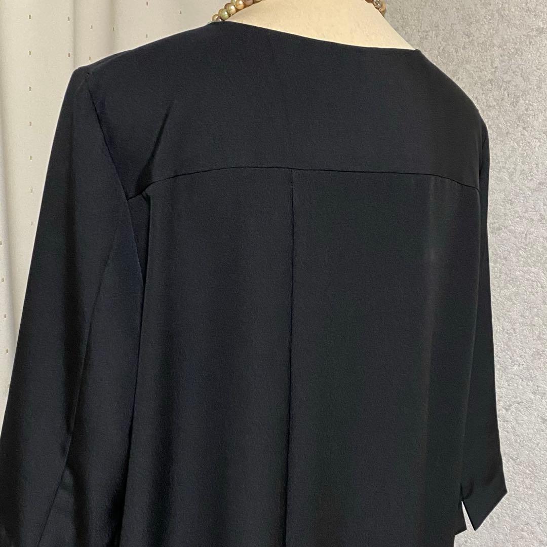 《LL 120cm》黒留袖リメイク ヨーク切り替え 七分袖 シンプルワンピース