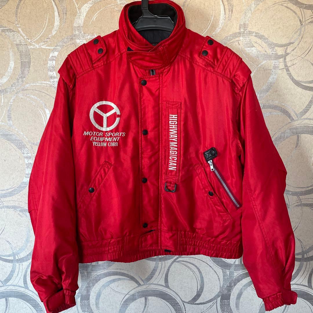 当時物イエローコーン ナイロン シングルライダース ジャケット 赤 LL