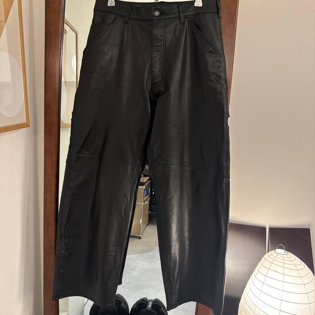 スクーカム　別注　ゴートレザー　ペインターパンツ　黒　ブラック　本革　ワイド