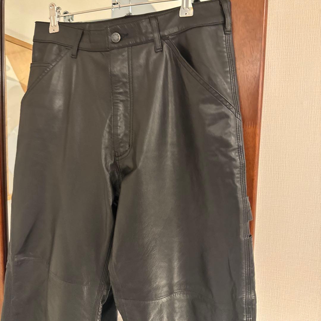 スクーカム　別注　ゴートレザー　ペインターパンツ　黒　ブラック　本革　ワイド