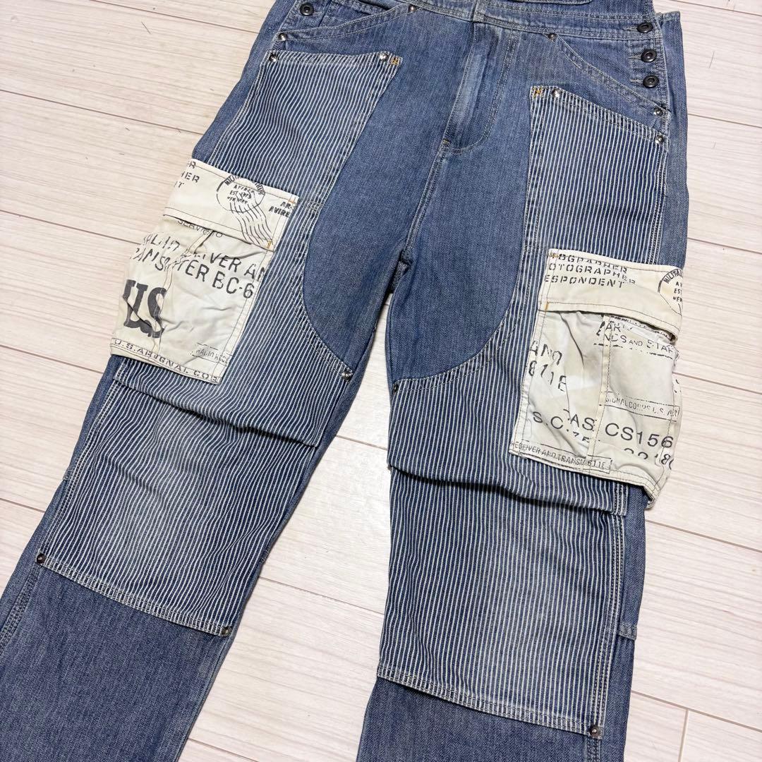 専用■AVIREX■オーバーオール ダブルニー デニム ヒッコリー ステンシル