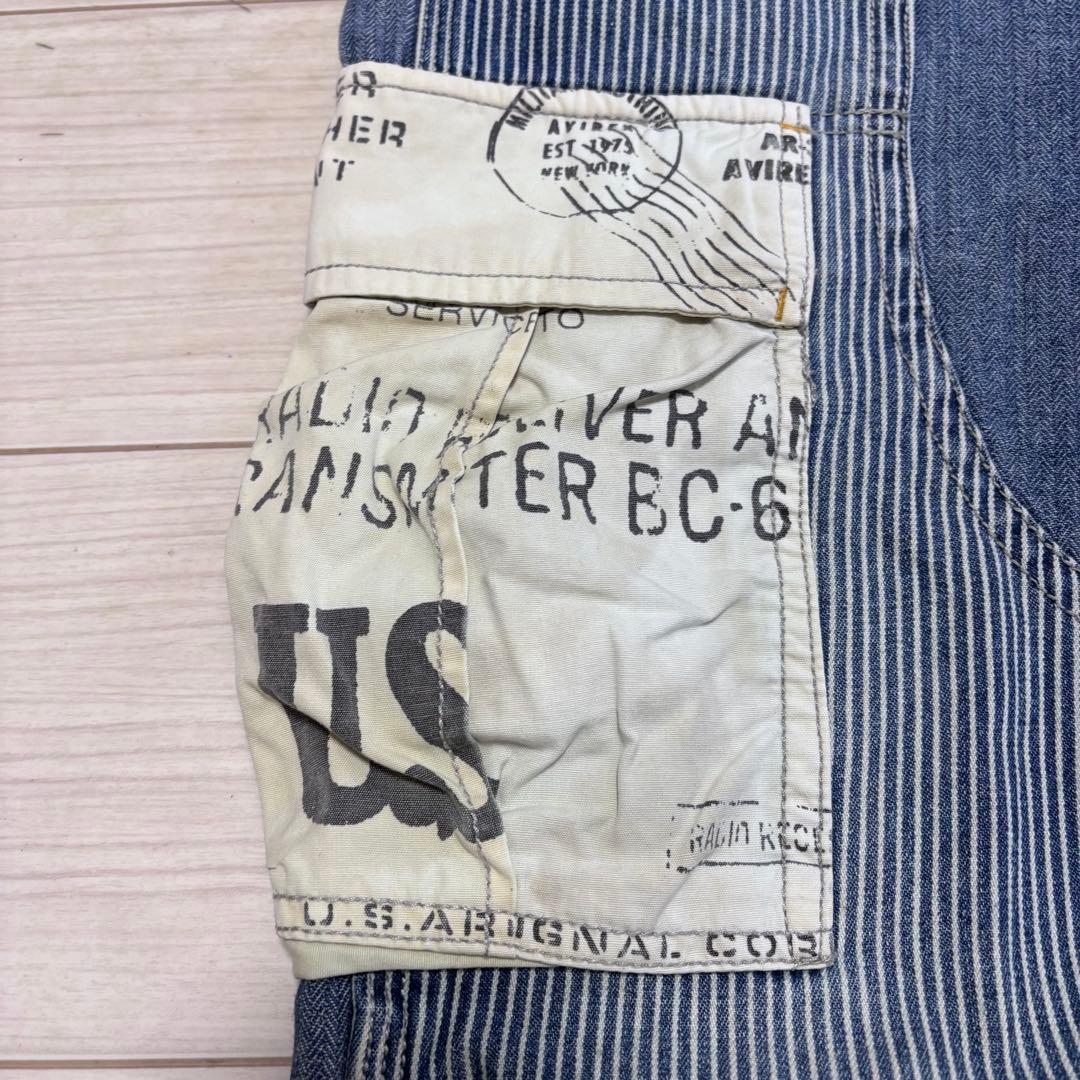 専用■AVIREX■オーバーオール ダブルニー デニム ヒッコリー ステンシル