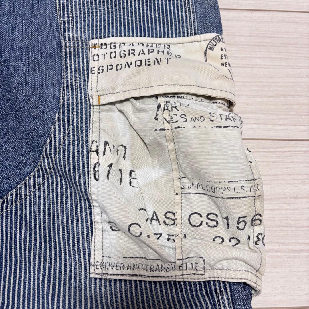 専用■AVIREX■オーバーオール ダブルニー デニム ヒッコリー ステンシル