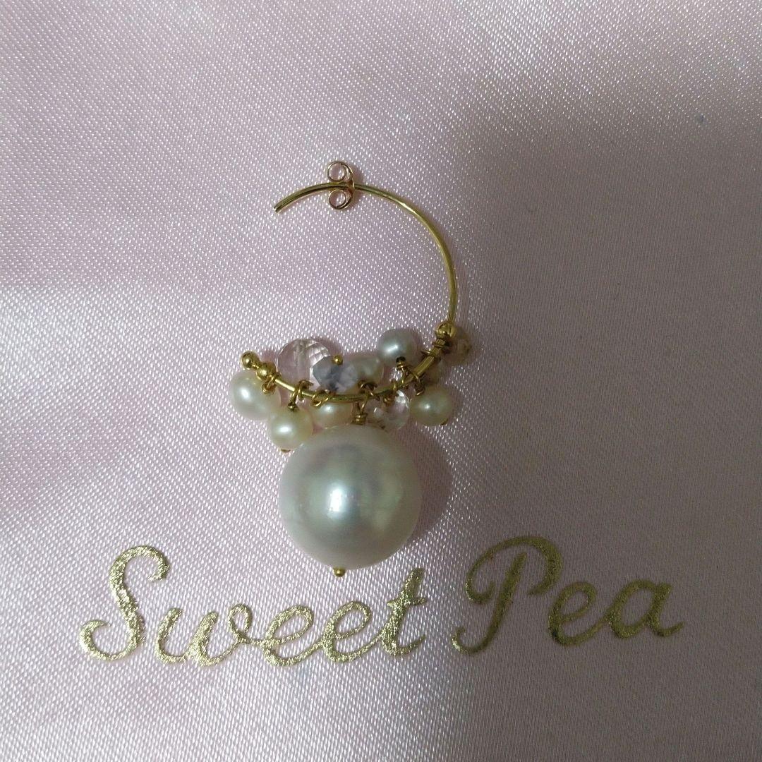 【※希少大粒パール】セミバロックパール15㎜ 全長3.8㎝ 12石フープ2.3㎝