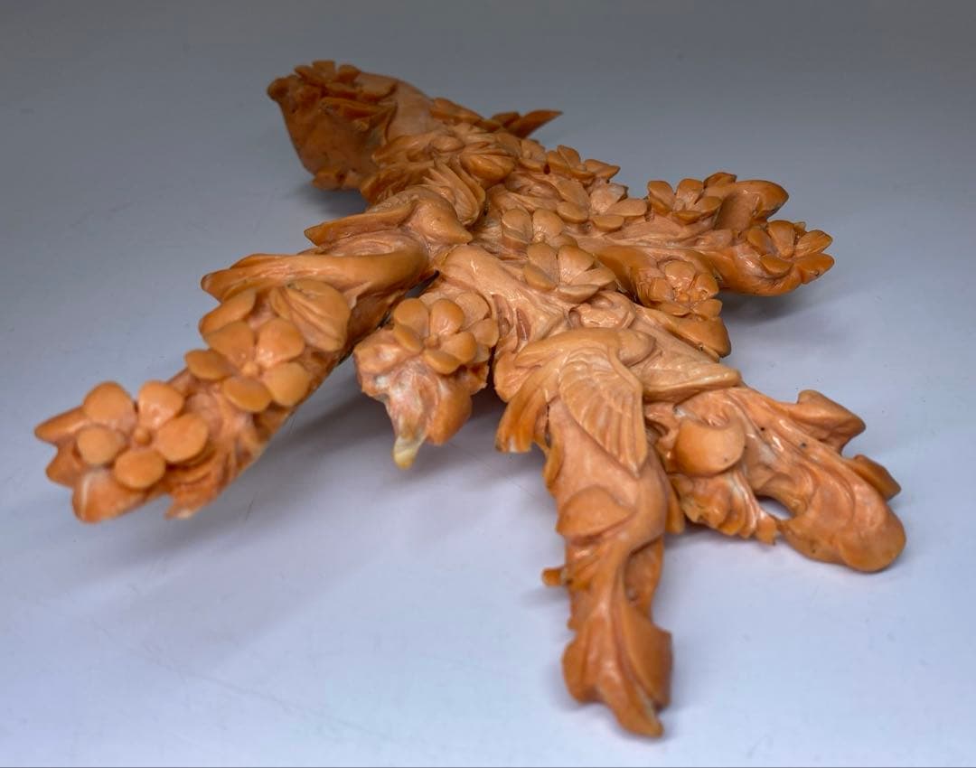 極太赤珊瑚置物　台込高さ23㎝/453g 東Y7-0312☆2F