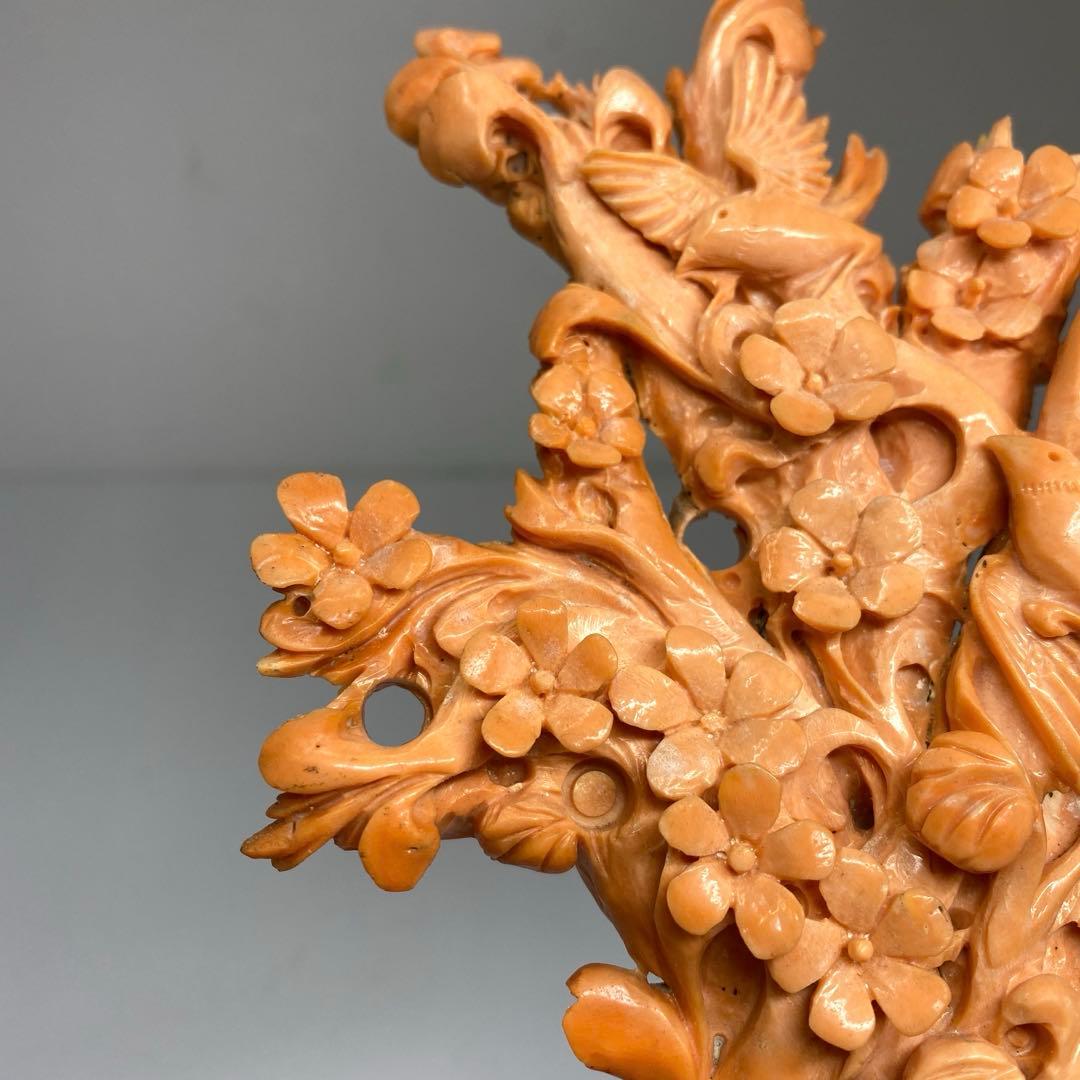 極太赤珊瑚置物　台込高さ23㎝/453g 東Y7-0312☆2F