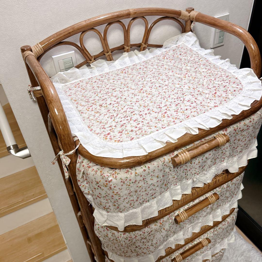 ラタンチェスト 5段 籐家具 ビンテージ キャビネット収納 ラタン キャスター付