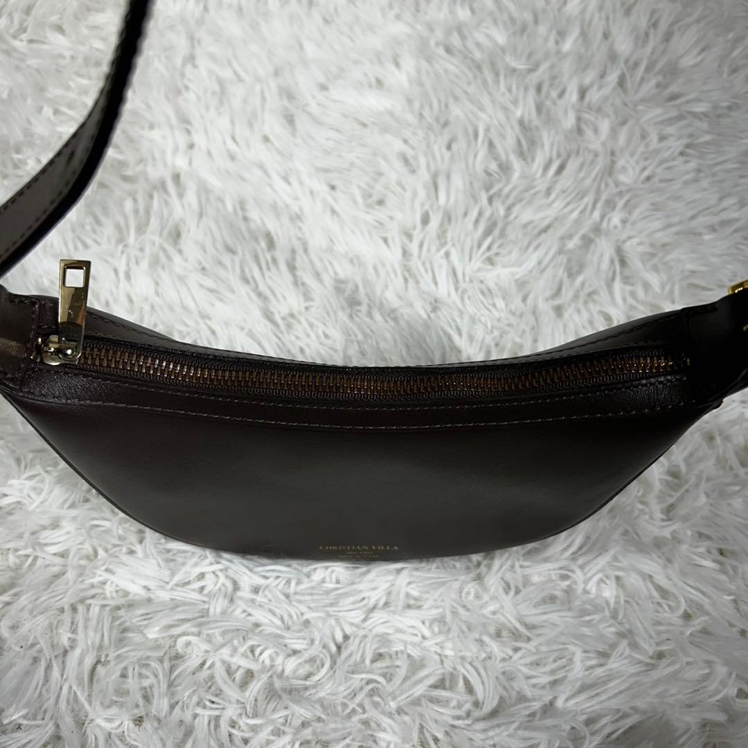 極美品✨クリスチャンヴィラ　ラウンドショルダーバッグ ハーフムーン ブラウン