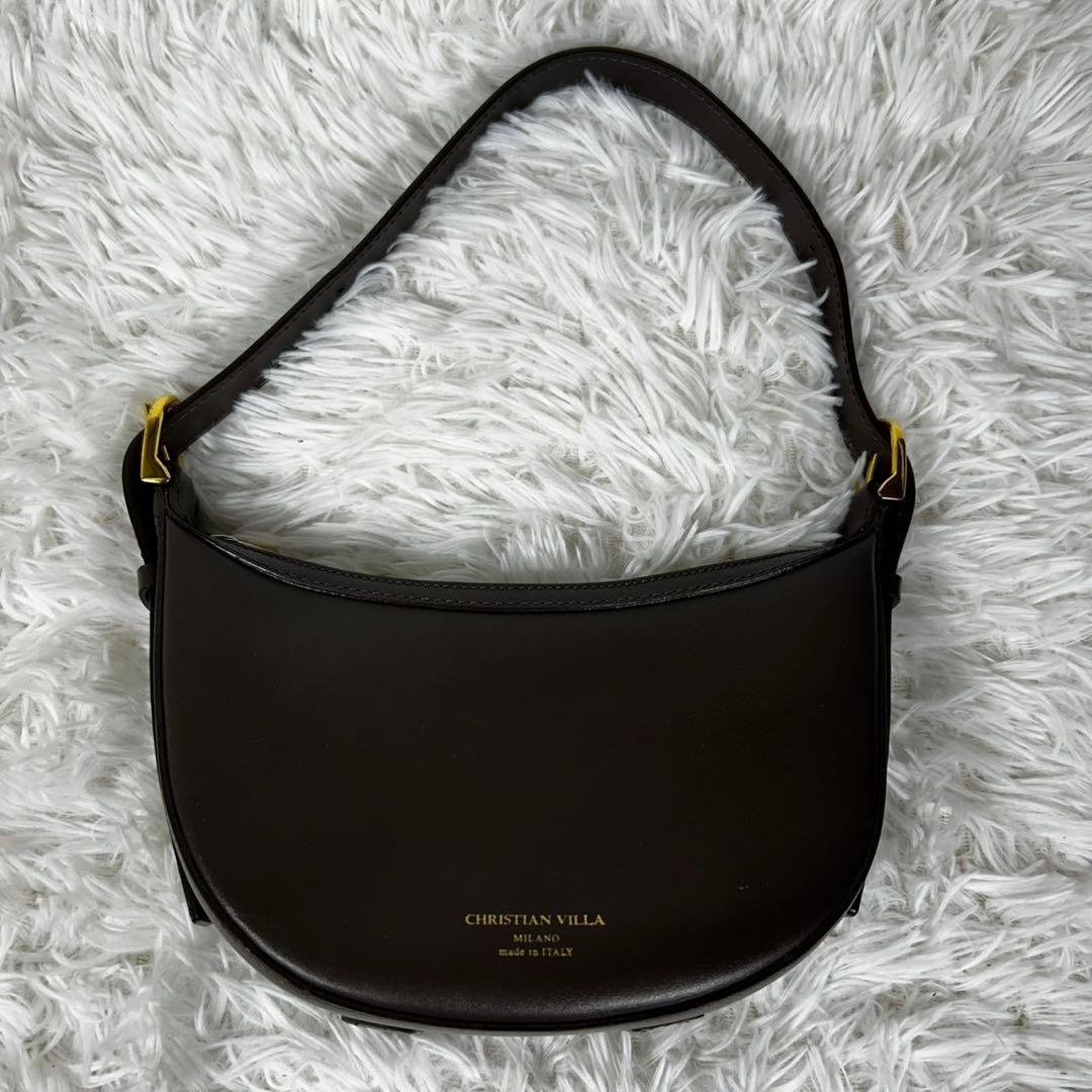 極美品✨クリスチャンヴィラ　ラウンドショルダーバッグ ハーフムーン ブラウン