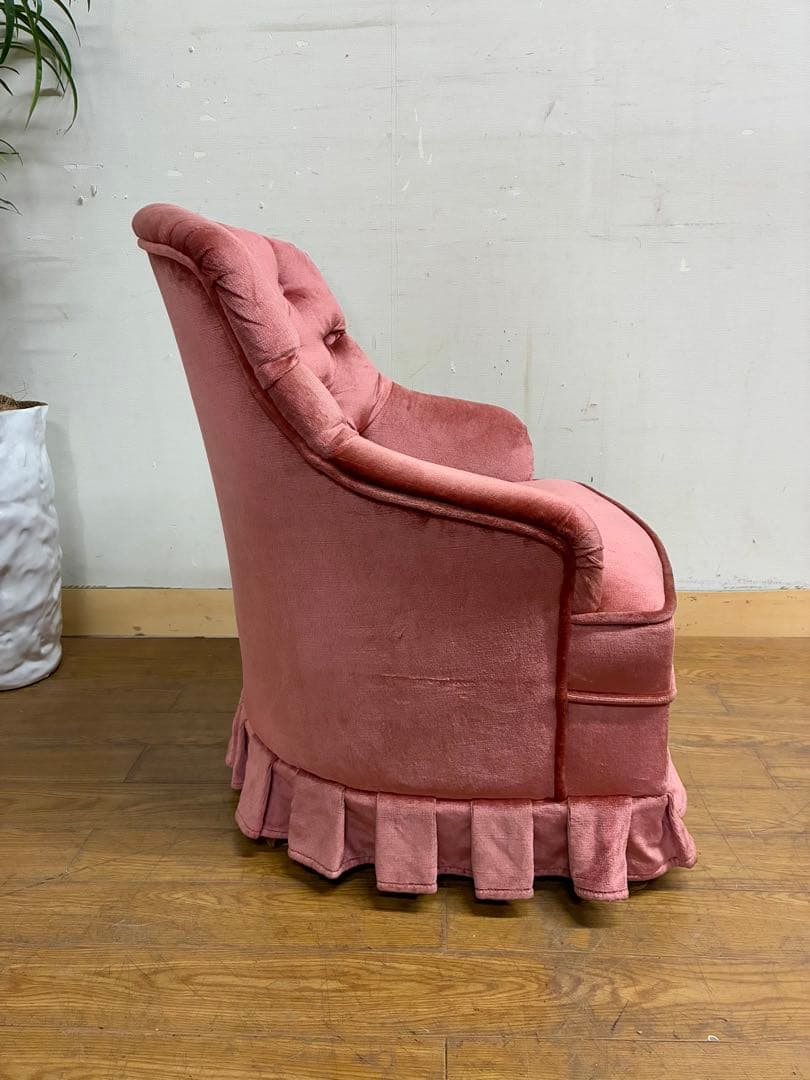 管405☆イタリア製☆アンティーク☆ピンクファブリックソファー