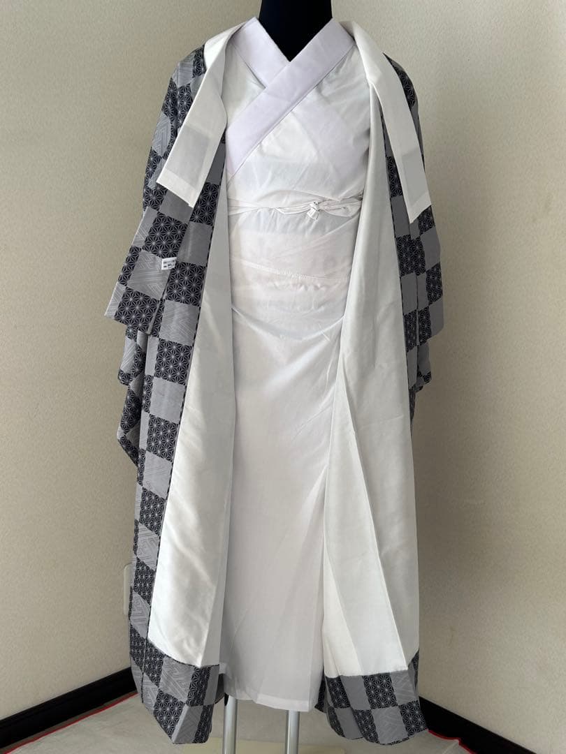 正絹　高級　長襦袢　変わり市松　麻の葉文　袷　ほぼ未使用