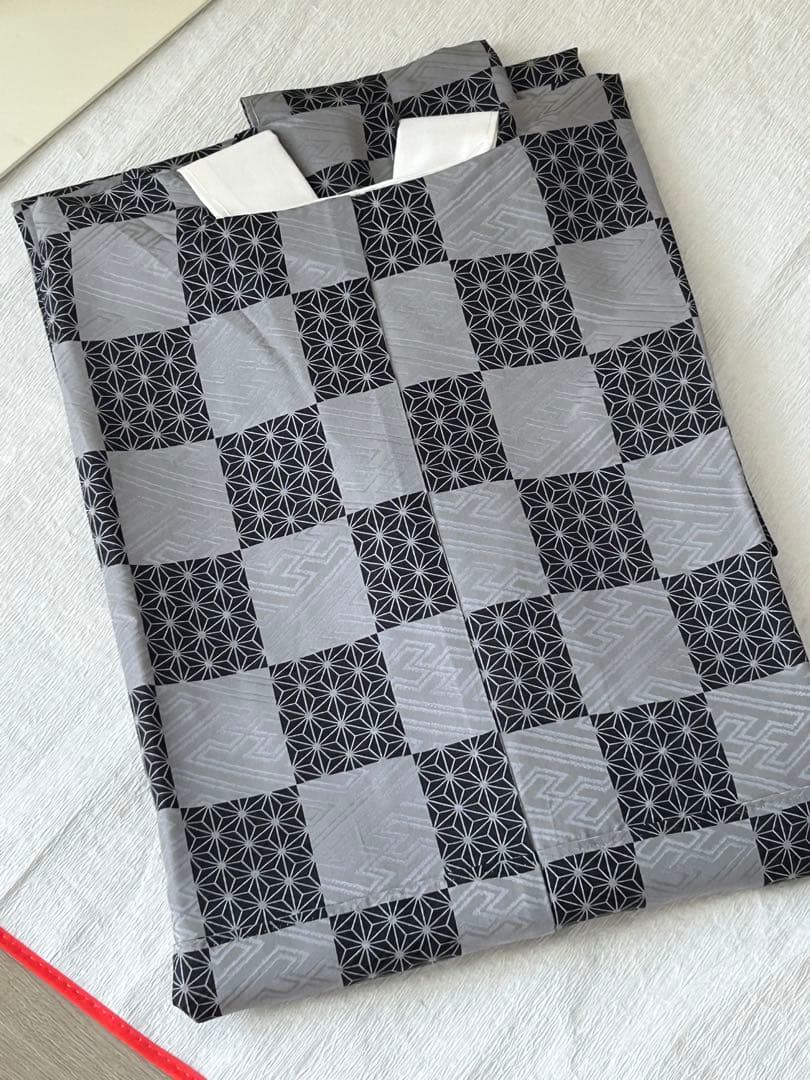 正絹　高級　長襦袢　変わり市松　麻の葉文　袷　ほぼ未使用