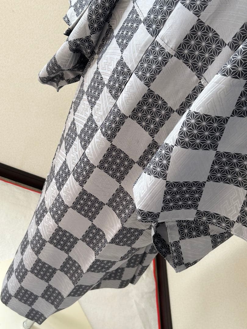 正絹　高級　長襦袢　変わり市松　麻の葉文　袷　ほぼ未使用