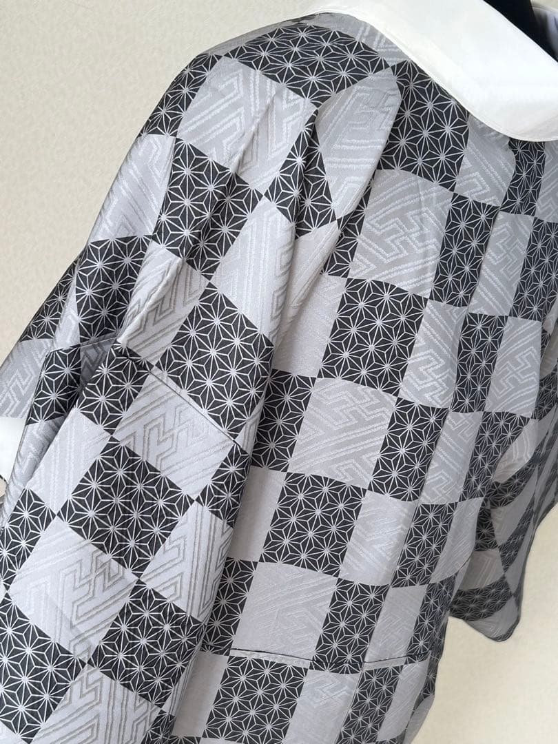 正絹　高級　長襦袢　変わり市松　麻の葉文　袷　ほぼ未使用