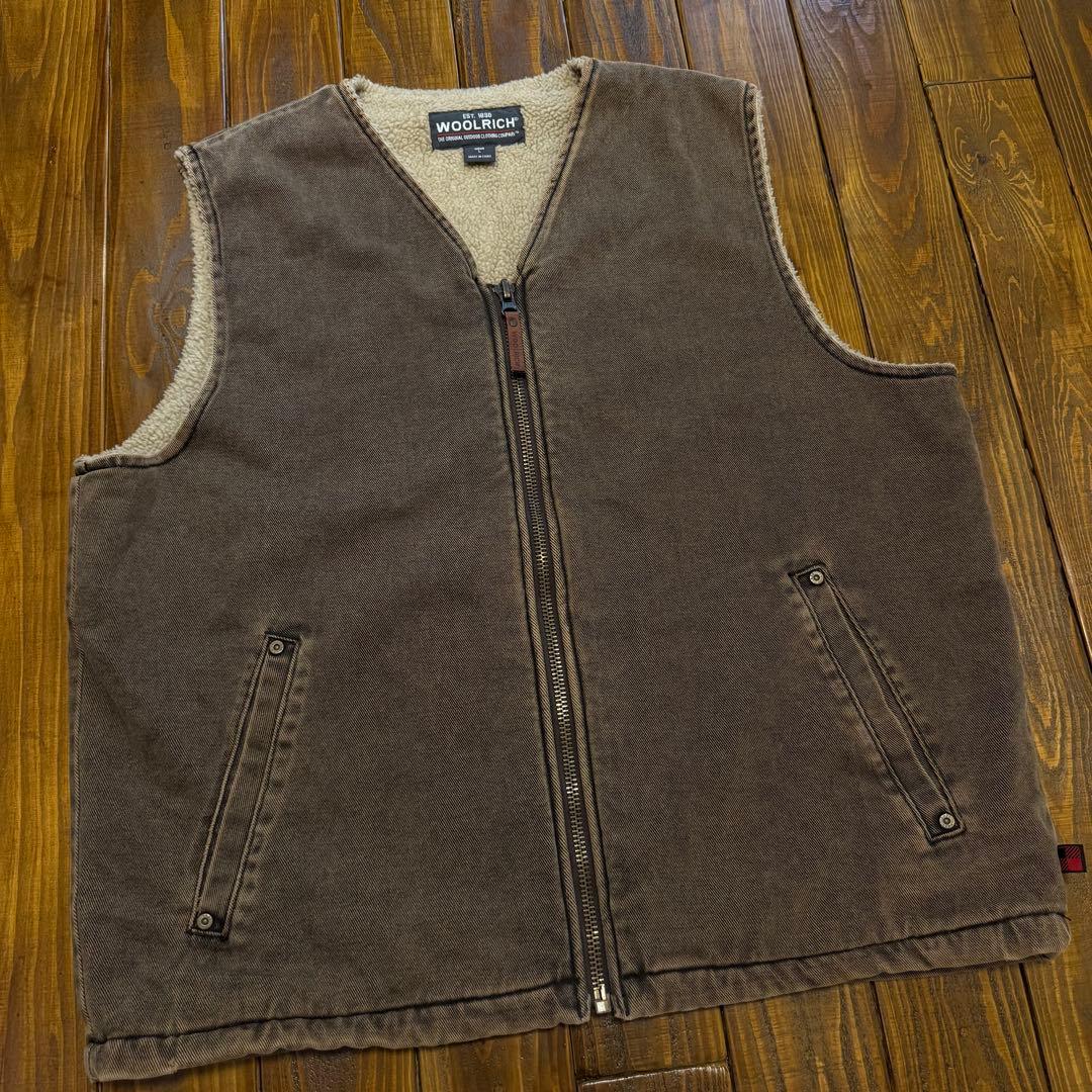 【WOOLRICH ウールリッチ】裏ボア コットンワークベスト Lサイズ