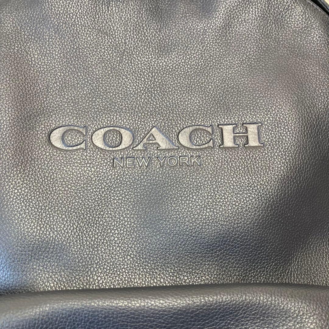 COACH✨メンズリュック　ネイビー×チェック　レザ×PVC 大容量　チャーム