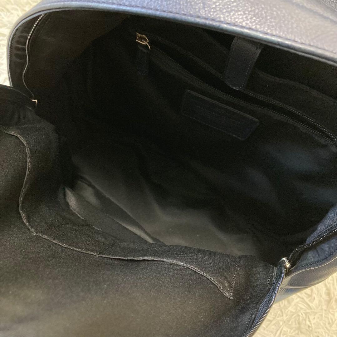 COACH✨メンズリュック　ネイビー×チェック　レザ×PVC 大容量　チャーム