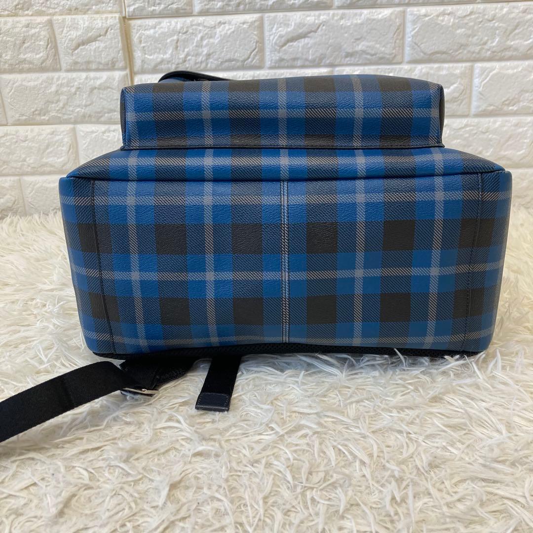 COACH✨メンズリュック　ネイビー×チェック　レザ×PVC 大容量　チャーム