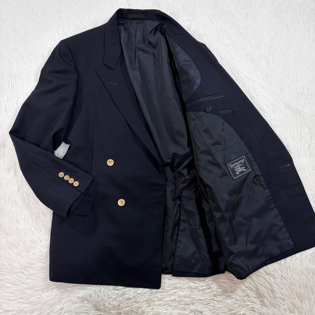 極美品 バーバリー 紺ブレ 刻印金ボタン ネイビー ダブル Lサイズ