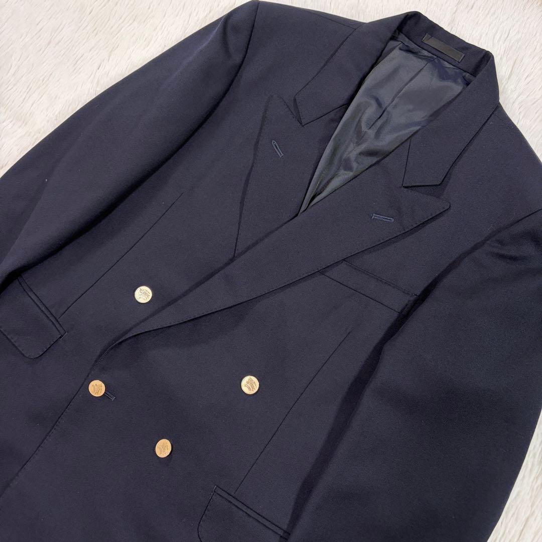 極美品 バーバリー 紺ブレ 刻印金ボタン ネイビー ダブル Lサイズ