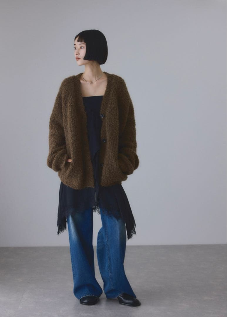 アダムエロペ モヘヤウールニットカーディガンブルゾン