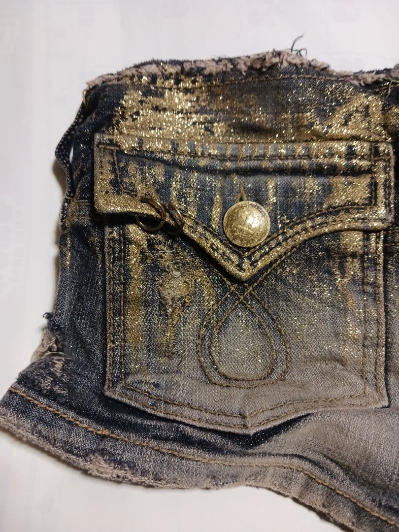 d.i.a　ラメ入りダメージデニムショートパンツNAVY　24インチ