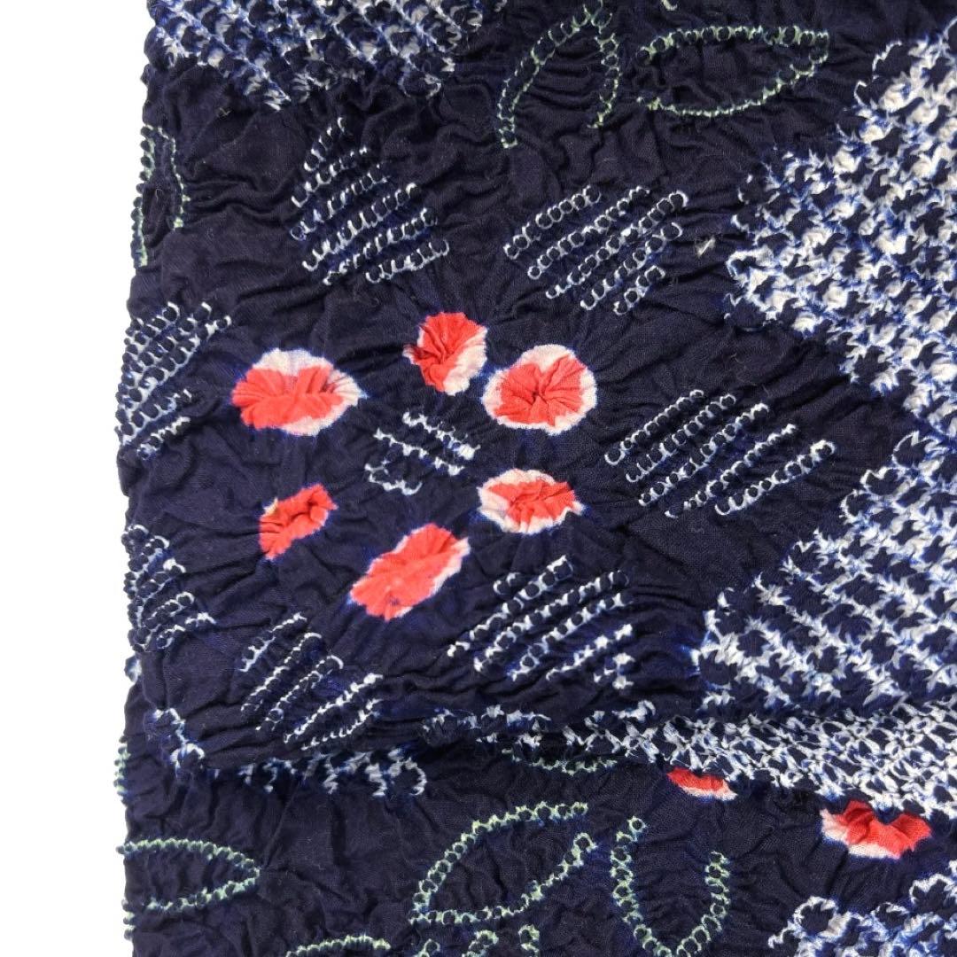 未使用　反物　有松鳴海絞り　浴衣反物　花模様 リーフ　着物　024a d