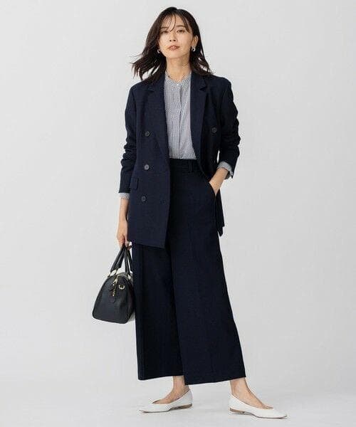 美品　23区　ウール圧縮スムース ダブル前 ジャケット　ダークネイビー　40