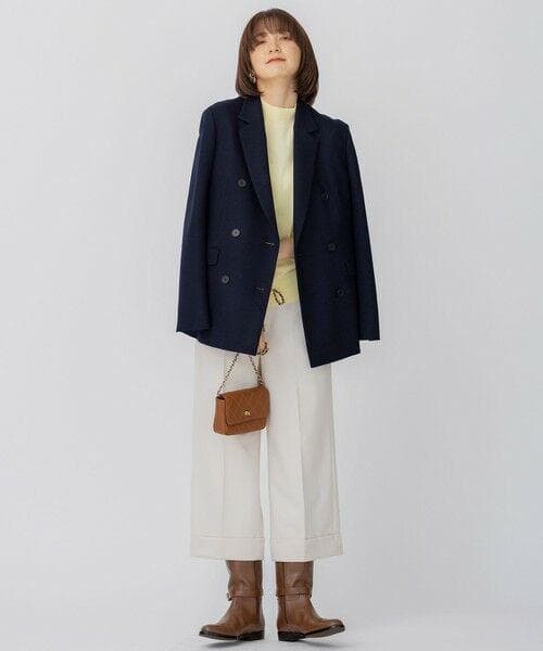 美品　23区　ウール圧縮スムース ダブル前 ジャケット　ダークネイビー　40