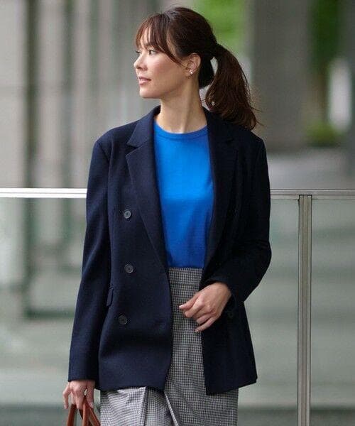 美品　23区　ウール圧縮スムース ダブル前 ジャケット　ダークネイビー　40