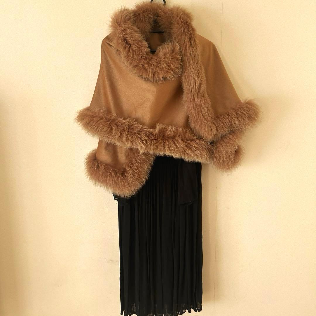 SAGA FURS サガ毛皮・ピュアカシミヤ＆フォックス毛皮大ショールコート新品
