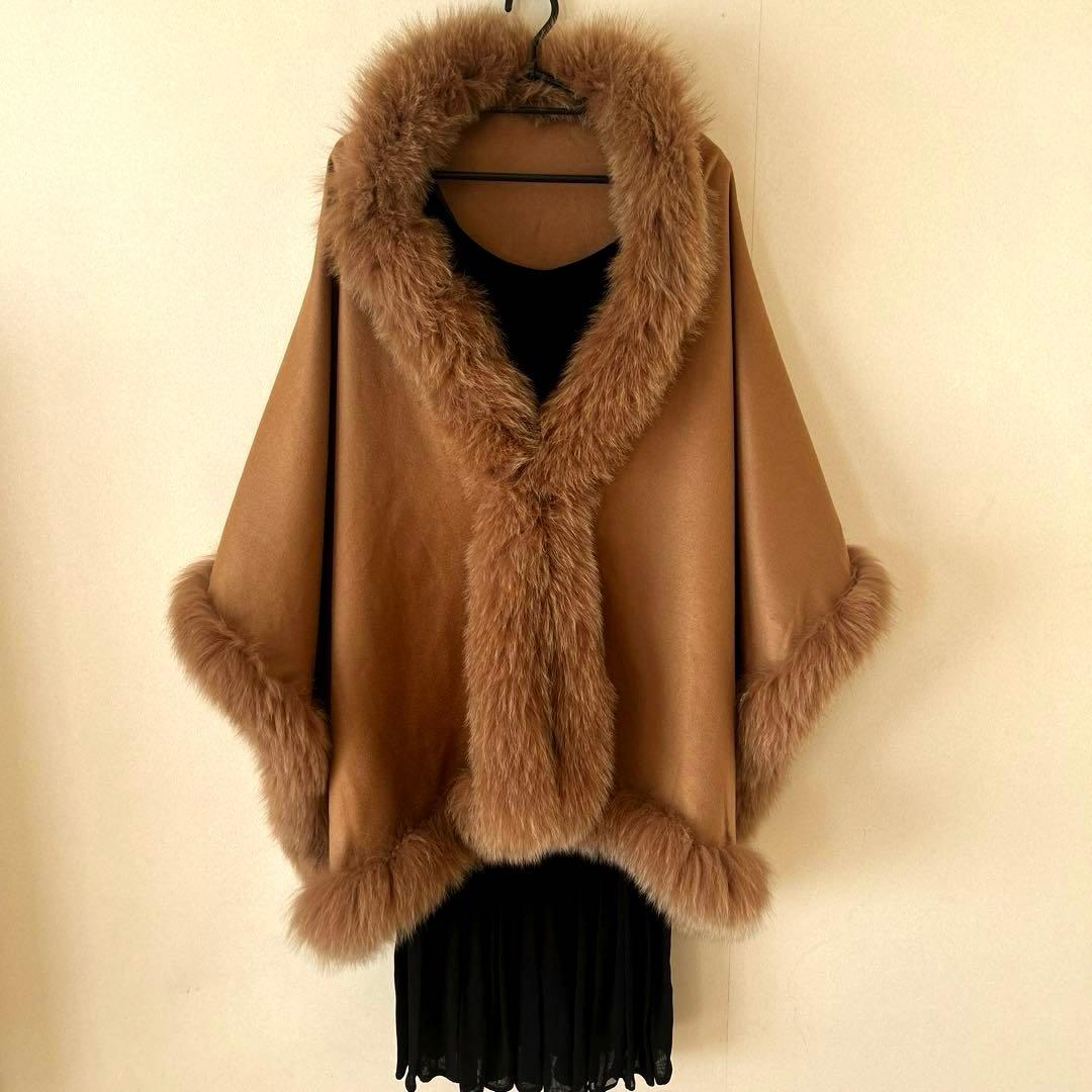 SAGA FURS サガ毛皮・ピュアカシミヤ＆フォックス毛皮大ショールコート新品