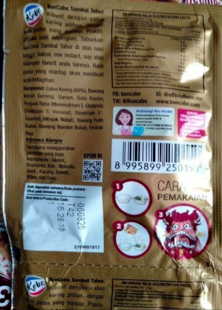 インドネシア BON チリ 激辛唐辛子フレーク レベル30 (240袋)