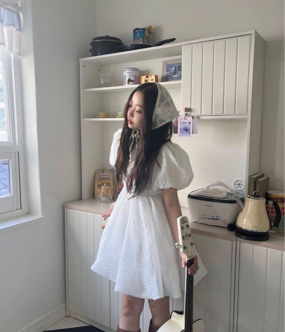 【即日発送】トリートユアセルフ バルーンフラワージャガードワンピース ホワイト