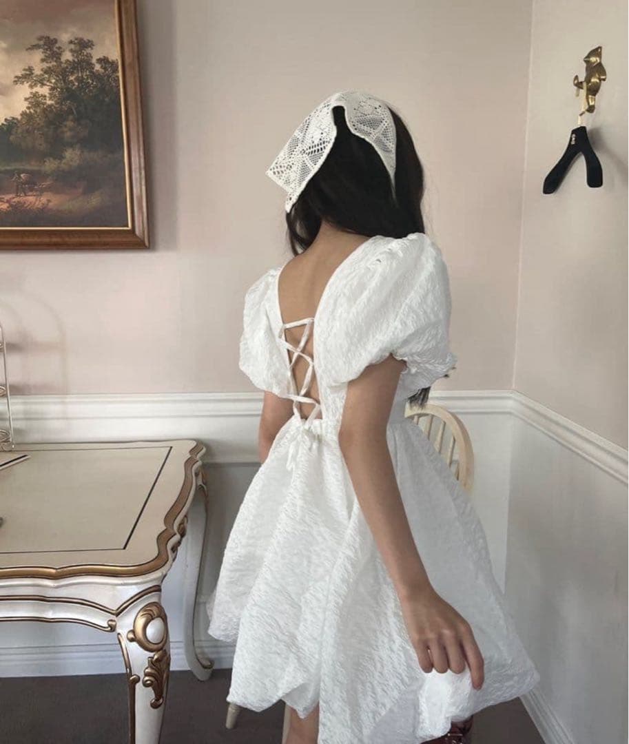 【即日発送】トリートユアセルフ バルーンフラワージャガードワンピース ホワイト