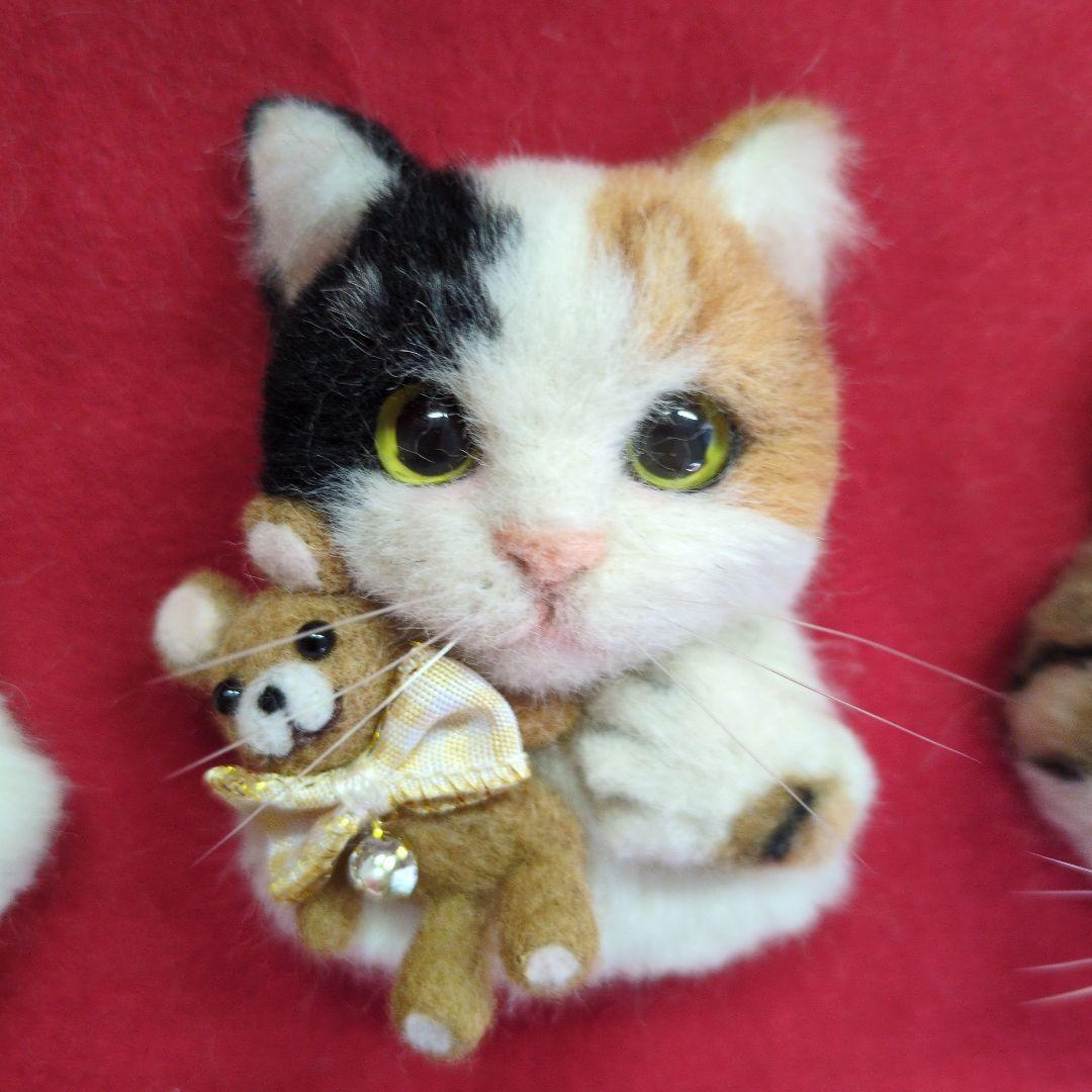 羊毛フェルト猫セット（白・三毛・茶トラ）