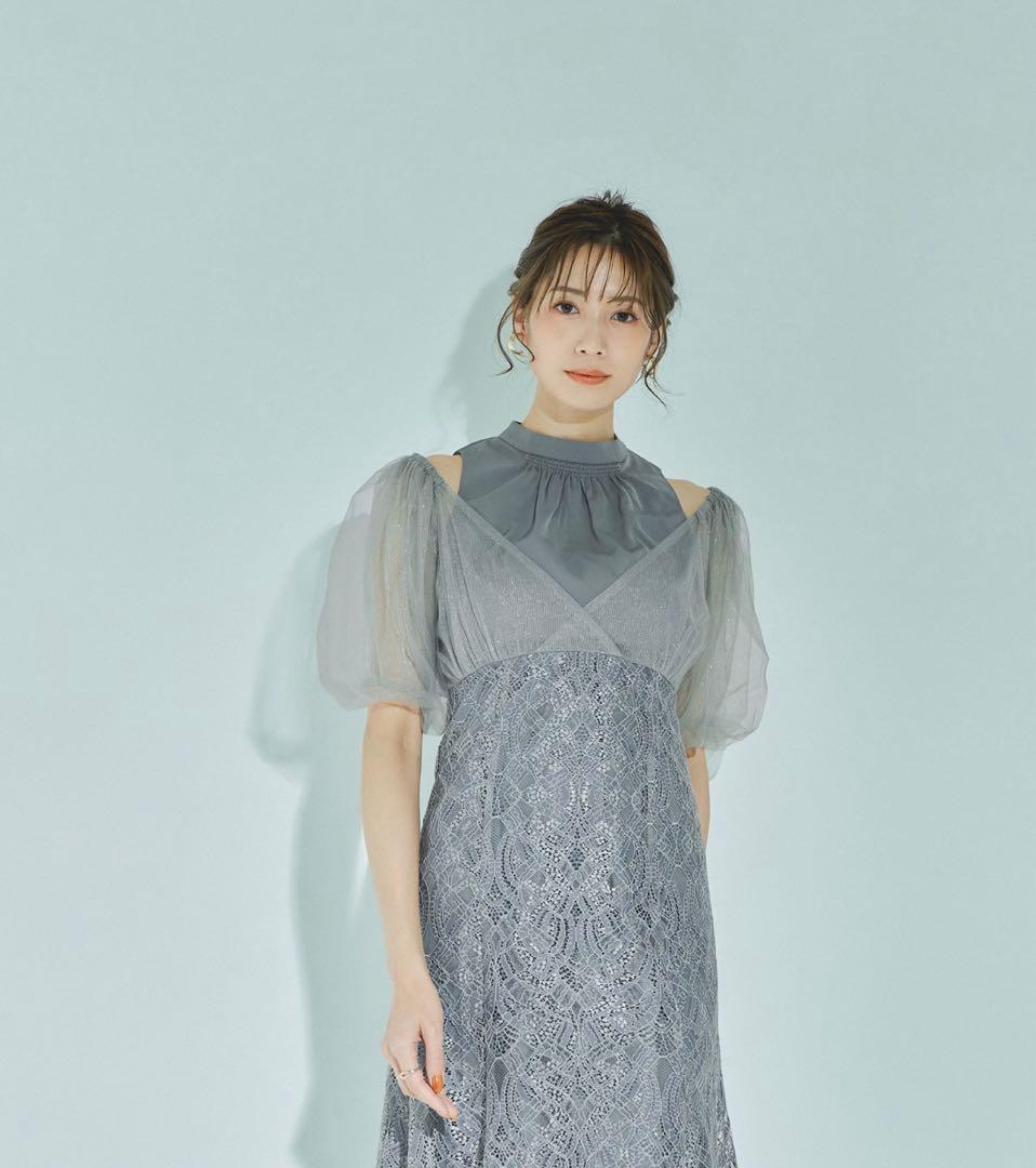 オフショルダーマーメイドレース　パーティドレス