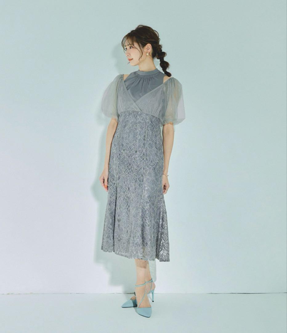 オフショルダーマーメイドレース　パーティドレス