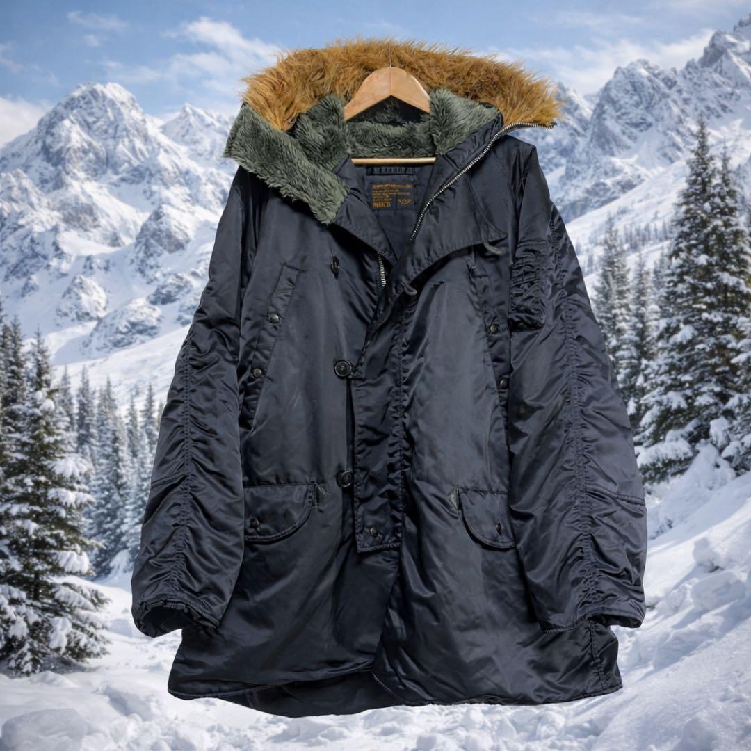 ヴィンテージ　N3B ファー付き黒ミリタリージャケット ビッグサイズ　寒波対策