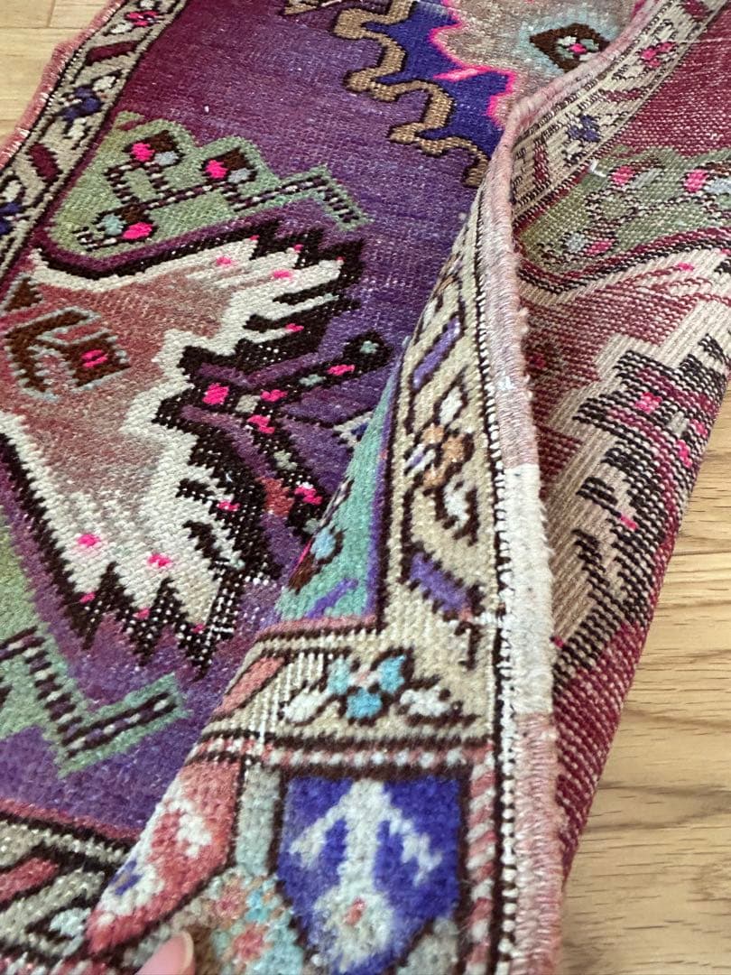 週末セール＊トライバルラグ・トルコヴィンテージラグ・ウール約49×104cm